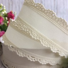 Котоновая лента с кружевным краем, 3,3 см, молочная, рулон 18 м