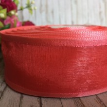 Органза с атласным кантом, 4 см, коралловый, рулон 45 м