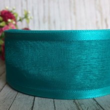 Органза с атласным кантом, 4 см, бирюзовый, рулон 45 м