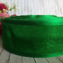 Органза с атласным кантом, 4 см, зеленый, рулон 45 м