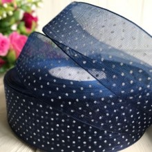 Органза 2,5 см, мелкий горох, сапфировый, рулон 45 м