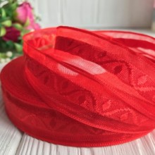 Органза с атласным узором, 2 см, красный, рулон 45 м