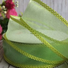 Органза с ажурным краем, 2,5 см, салатовый, рулон 18 м