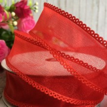 Органза с ажурным краем, 2,5 см, красный, рулон 18 м