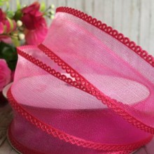 Органза с ажурным краем, 2,5 см, светло-малиновый, рулон 18 м