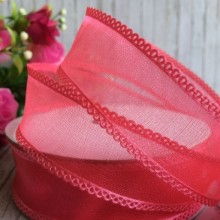 Органза с ажурным краем, 2,5 см, коралловый, рулон 18 м