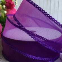 Органза с ажурным краем, 2,5 см, темно-фиолетовый, рулон 18 м