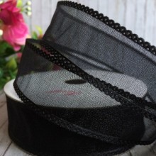 Органза с ажурным краем, 2,5 см, черный, рулон 18 м