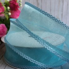 Органза с ажурным краем, 2,5 см, светло-бирюзовый, рулон 18 м