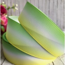 Репс Омбре 2,5 см, салатово-бело-желтый, рулон 23 м