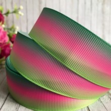 Репс Омбре 2,5 см, зеленый-светло-малиновый-салатовый, рулон 23 м