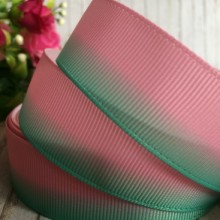 Репс Омбре 2,5 см, розово-мятный, рулон 23 м