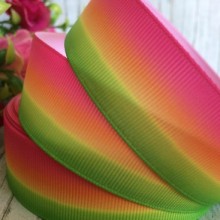 Репс Омбре 2,5 см, малиново-оранжево-желто-зеленый, рулон 23 м