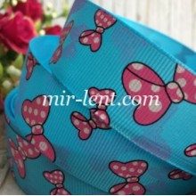 Репс 2,5 см, бантики, бирюзовый, рулон 23 м