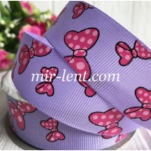 Репс 2,5 см, бантики, лиловый, рулон 23 м