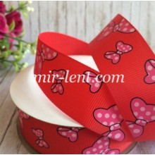 Репс 2,5 см, бантики, красный, рулон 23 м