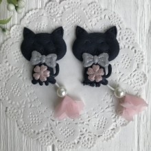 Аппликация тканевая котик с бантом, 4,5 см, сапфировый, упаковка 20 шт.