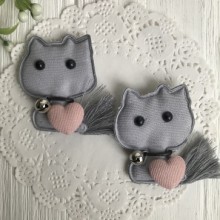Аппликация тканевая котик с сердечком, 5 см, светло-серый, упаковка 20 шт.