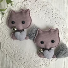 Аппликация тканевая котик с сердечком, 5 см, пудрово-серый, упаковка 20 шт.