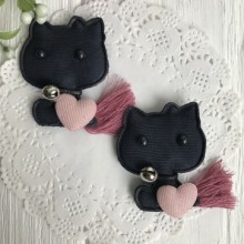 Аппликация тканевая котик с сердечком, 5 см, сапфировый, упаковка 20 шт.