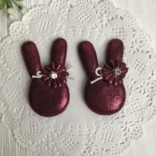 Аппликация тканевая кролик блеск, 5 см, бордовый, упаковка 20 шт.