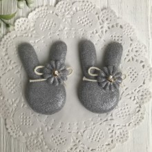 Аппликация тканевая кролик блеск, 5 см, серый, упаковка 20 шт.