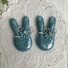 Аппликация тканевая кролик блеск, 5 см, бирюзовый, упаковка 20 шт.