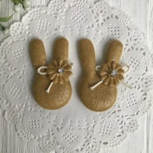 Аппликация тканевая кролик блеск, 5 см, горчичный, упаковка 20 шт.