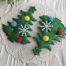Аппликация елочка с помпонами, 8х6,5 см, зеленый, упаковка 10 шт.