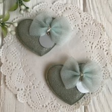 Аппликация тканевая сердечко с бантом, 4,5х4 см, оливково-серый, упаковка 20 шт.