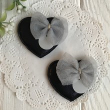 Аппликация тканевая сердечко с бантом, 4,5х4 см, сапфировый, упаковка 20 шт.