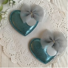 Аппликация тканевая сердечко с бантом, 4,5х4 см, бирюзовый, упаковка 20 шт.