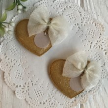 Аппликация тканевая сердечко с бантом, 4,5х4 см, горчичный, упаковка 20 шт.