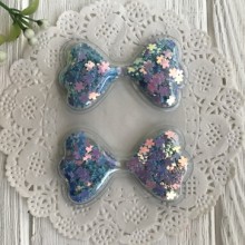 Силиконовый бантик з наполнителем, 6,3х3,6 см, бирюзовые цветы, упаковка 20 шт.