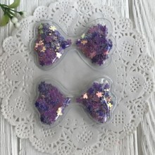 Силиконовый бантик з наполнителем, 6,3х3,6 см, фиолетовые перламутровые цветы, упаковка 20 шт.