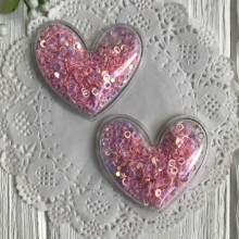 Силиконовое сердце с наполнителем, 5 см, розовые перламутровые колечка, упаковка 20 шт.