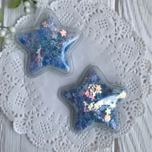 Силиконовая звездочка с наполнителем, 5 см, бирюзовые цветочки, упаковка 20 шт.