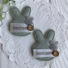 Аппликация тканевая зайчик hand made, 5х4 см, оливково-серый, упаковка 20 шт.