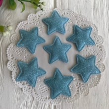 Аппликация/патч, звездочка (глиттер), 3,5 см, светло-бирюзовый, упаковка 25 шт.