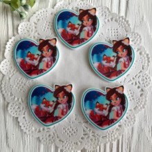 Кабошон Enchantimals, 3,5 см, сердце с лисенком, упаковка 25 шт.