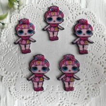 Кабошон Lol со стразами, 3,5 см, в шортах бирюзовых и с гулькой, упаковка 25 шт.