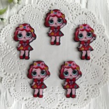 Кабошон Lol со стразами, 3,5 см, в платье красном и повязке, упаковка 25 шт.