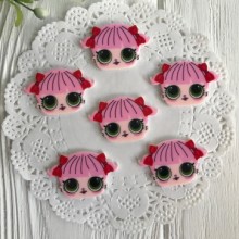 Кабошон Lol, c розовыми волосами и красными бантиками, 3,5х2,2 см, упаковка 25 шт.