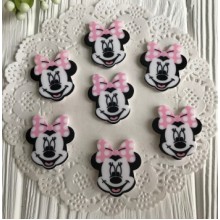 Кабошон, Минни с розовым бантом в белый горох, 28х25 мм, упаковка 25 шт.