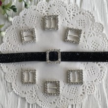 Серединка для бантика со стразами (пряжка), 15 мм, квадратная, упаковка 25 шт.