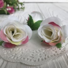 Бутон розы тканевый, 3,5 см, бело-розовый, упаковка 100 шт.