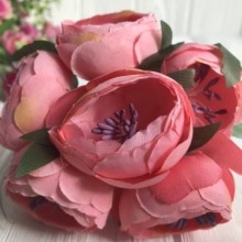 Півонії тканинні на гілочці, 4 см, світло-коралові, упаковка 30 шт.