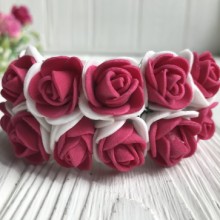 Роза 2,2 см, бело-малиновая, упаковка 12 пучков (144 шт.)