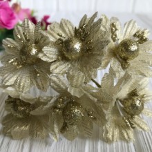 Парчевые цветы, 4 см, золото, упаковка 60 шт.