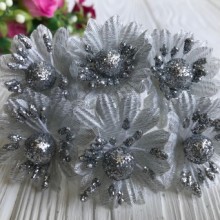 Парчевые цветы, 4 см, серебро, упаковка 60 шт.